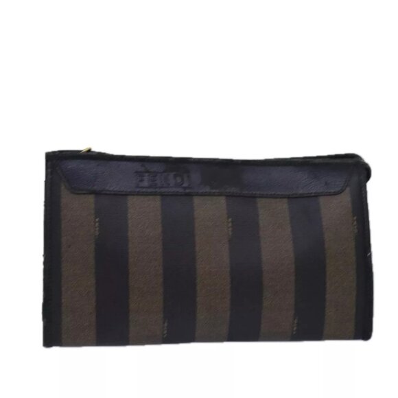 FENDI Pecan Canvas Clutch Bag Black Brown Auth - Picture 2 of 16